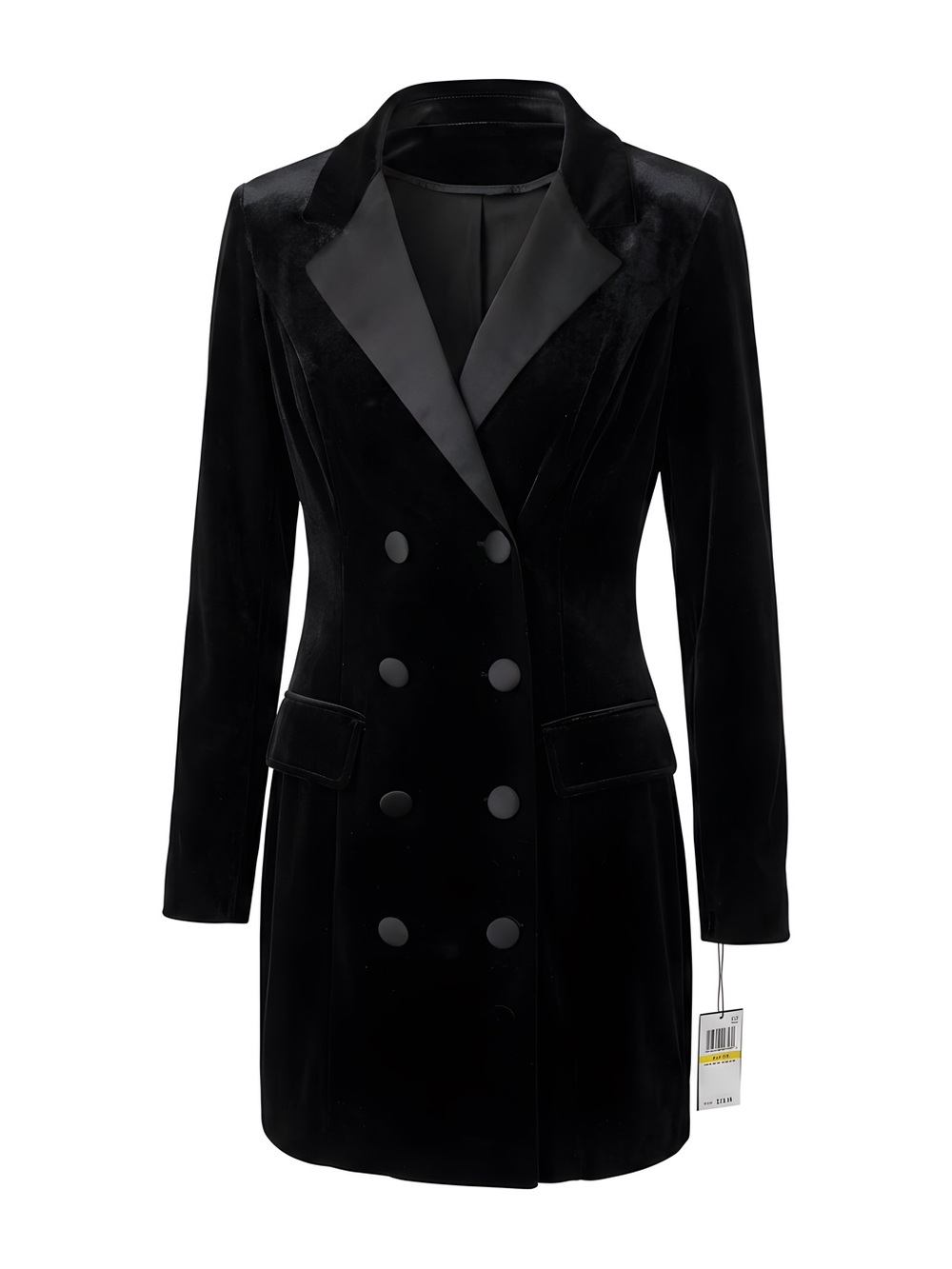 Macy's Black Velvet Double-Breasted Satin-Lapel Blazer/dress